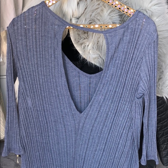 FREE PEOPLE BLUE ASTORIA SIDE SLIT DEEP SCOOP TOP - Picture 5 of 5